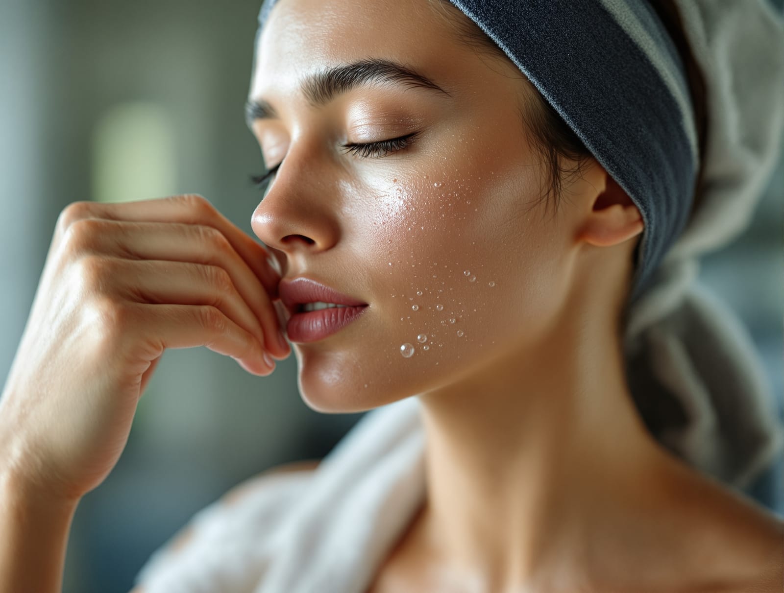 An athlete wiping sweat from the jawline after a workout in natural light