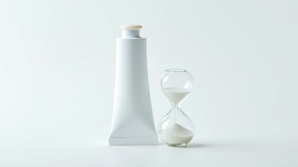 An unlabeled retinoid tube beside a small hourglass, the waiting period of a new routine